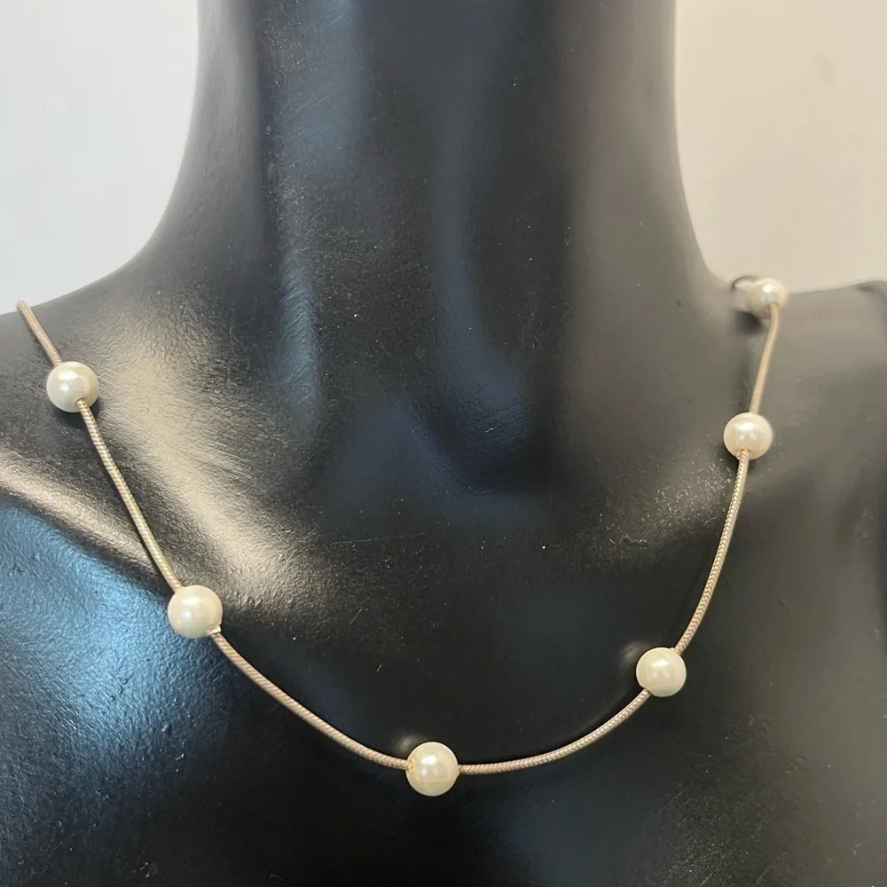 Sterling silver faux pearl necklace